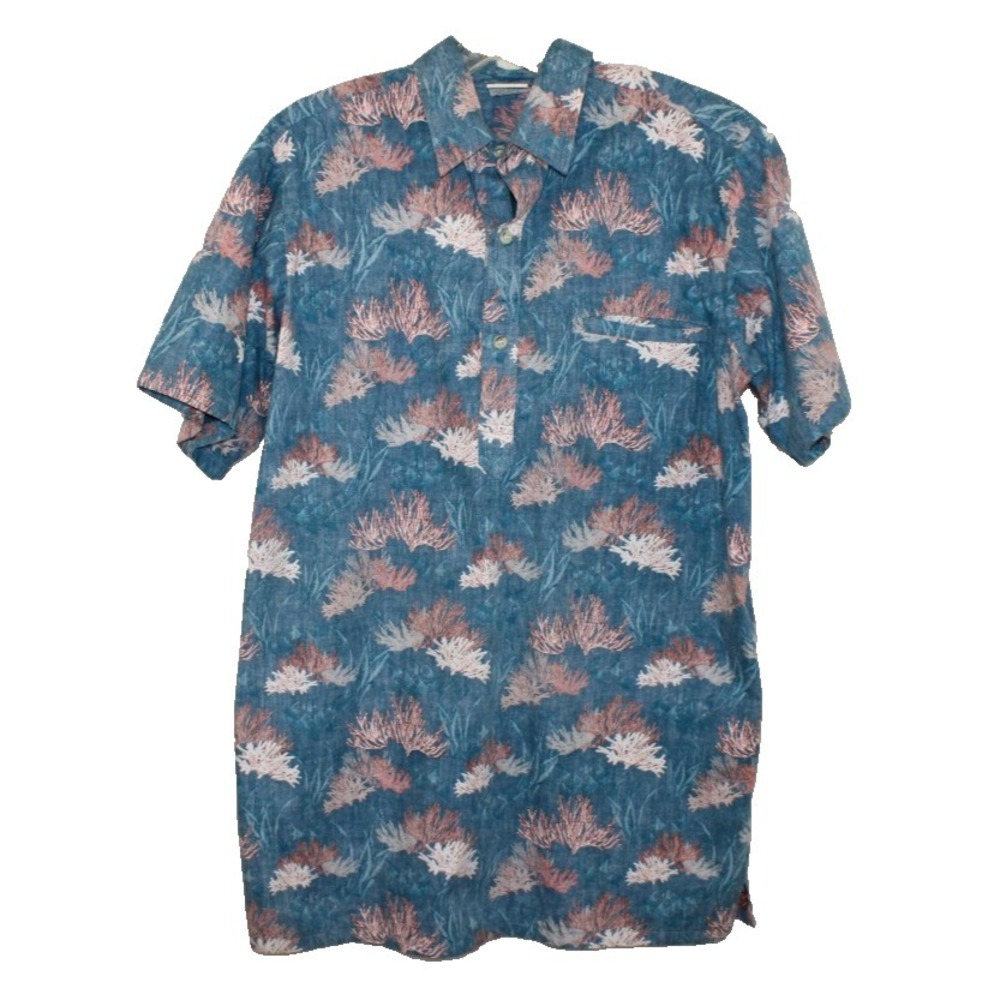 mens Large-Tall Go Barefoot Hawaiian shirt reverse print 1/4 button up USA